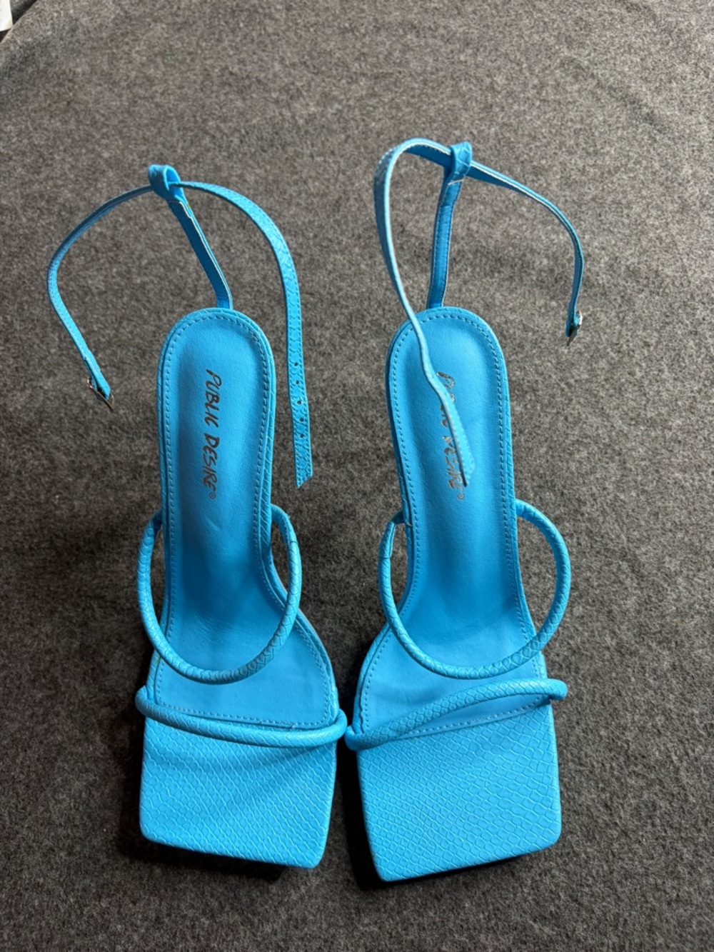 Public Desire Turquoise Strappy Square-Toe Heels